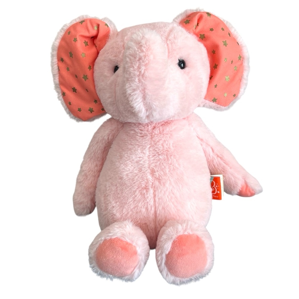 B Toys Softies Happyhues Bubble Gum Becky Elephant Plush Stuffed Animal Pink 12”